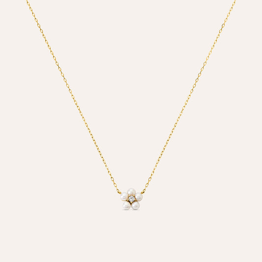 Collana Stroili Gabrielle Oro Giallo 9 Kt Maglia Forzatina Centrale Fiore Perle D'acqua Dolce + Zircone Bianco