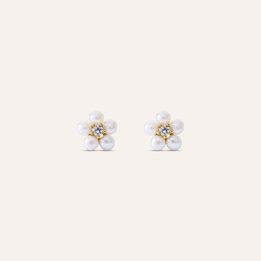 Orecchini Stroili Gabrielle Lobo In Oro Giallo 9 Kt.fiori Con Perle D'acqua Dolce E Zirconi Bianchi