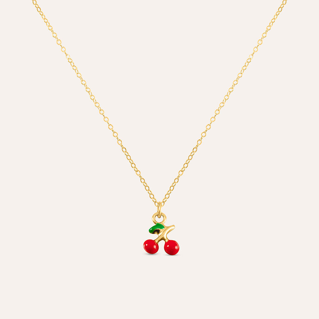 Collana Stroili Mon Petit Oro Giallo 9 Kt Maglia Forzatina Ciliegie Smaltate