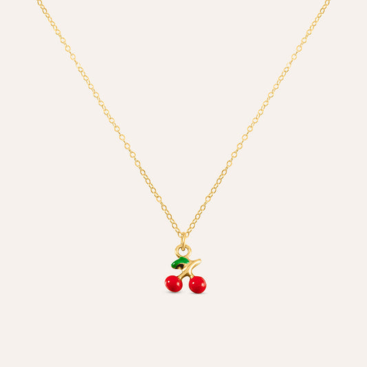 Collana Stroili Mon Petit Oro Giallo 9 Kt Maglia Forzatina Ciliegie Smaltate