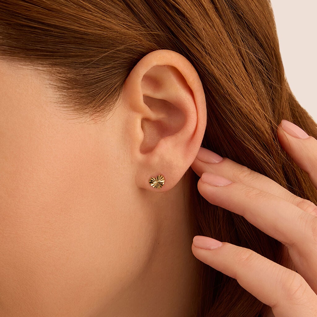 Orecchini Lobo Stroili Bon Ton Oro Giallo 9 Kt Con Cuori Sfaccettati