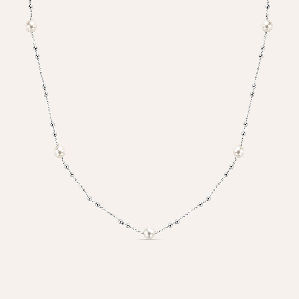 Collana Girocollo Stroili Silver Pearls Argento Sferette e Perline Alternate