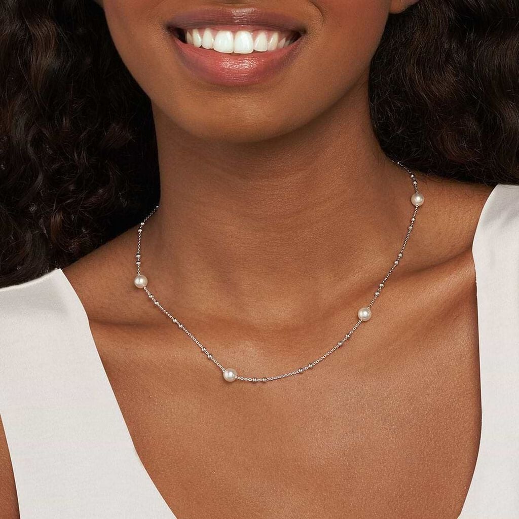 Collana Girocollo Stroili Silver Pearls Argento Sferette e Perline Alternate
