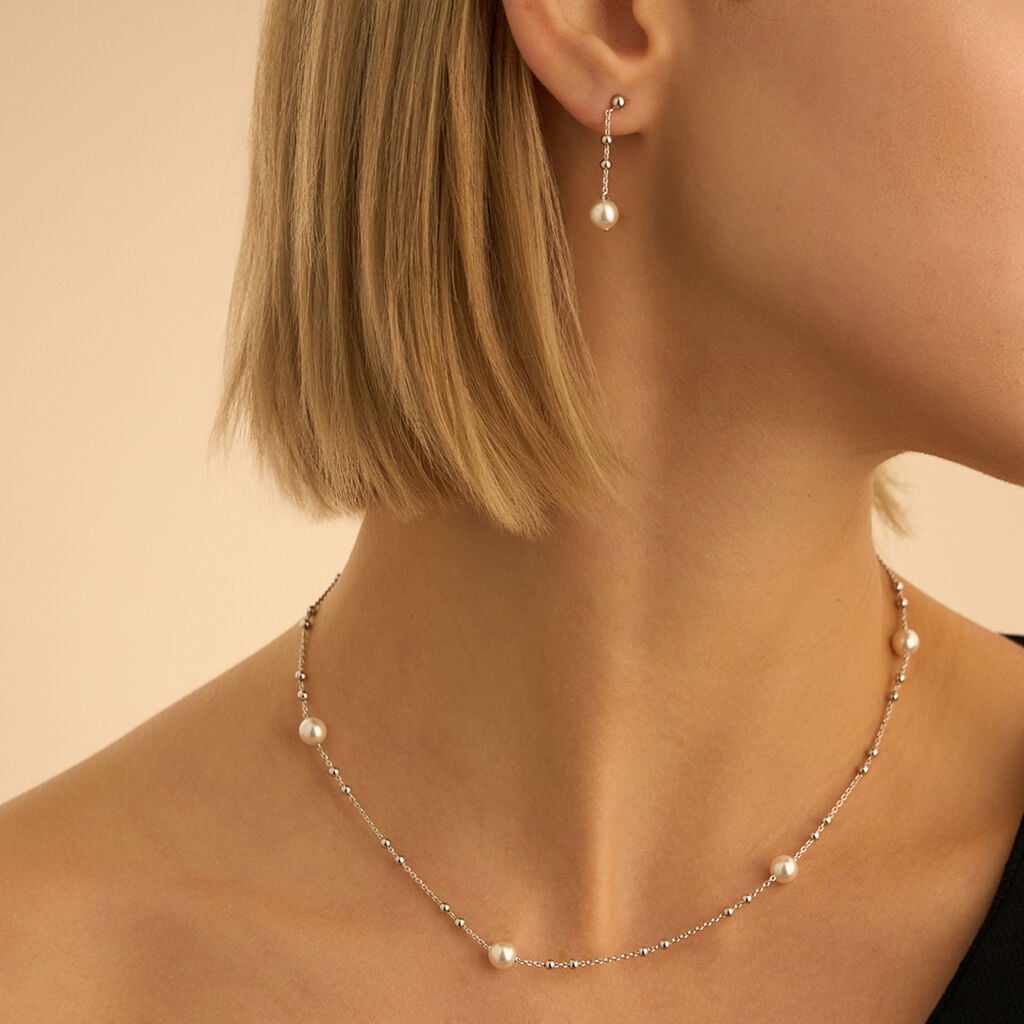 Orecchini Pendenti Stroili Silver Pearls Argento Sferette e Perle