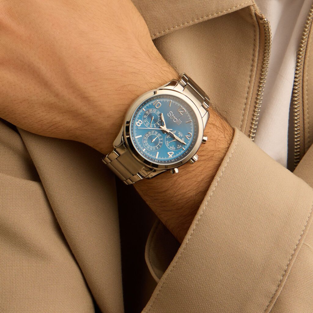 Orologio Stroili Montecarlo Multifunzione 43 Mm Acciaio Braccialato Quadrante Blu