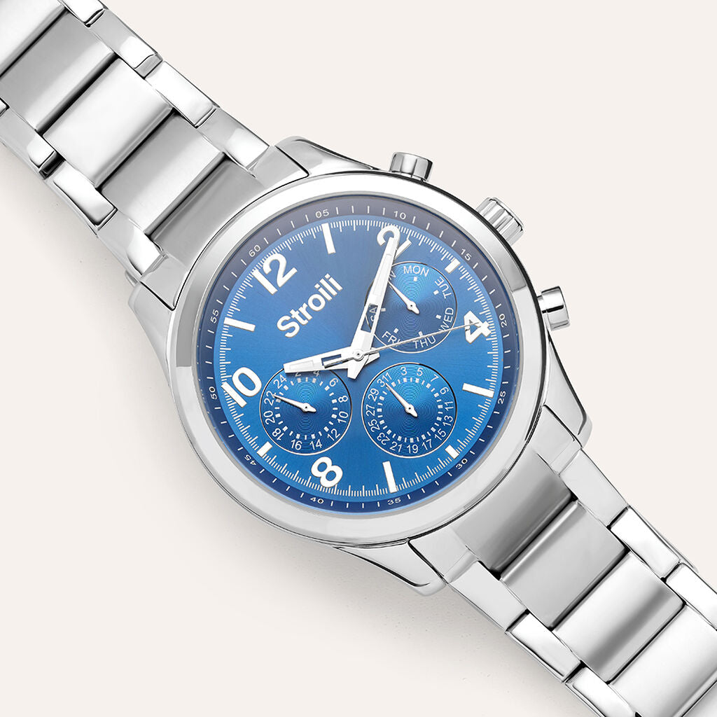 Orologio Stroili Montecarlo Multifunzione 43 Mm Acciaio Braccialato Quadrante Blu