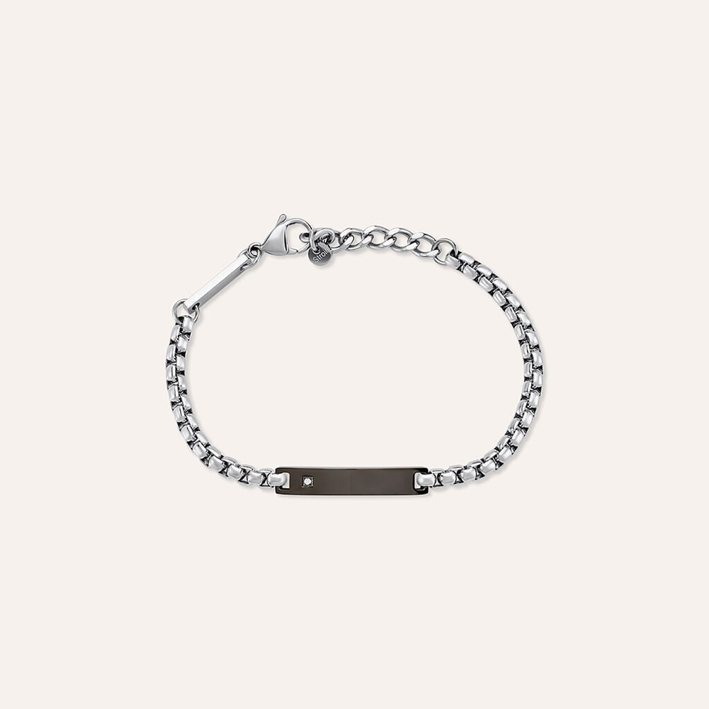 Bracciale Uomo Stroili Man Code Acciaio Piastrina Centrale Pvd Nero e Cubic Zirconia
