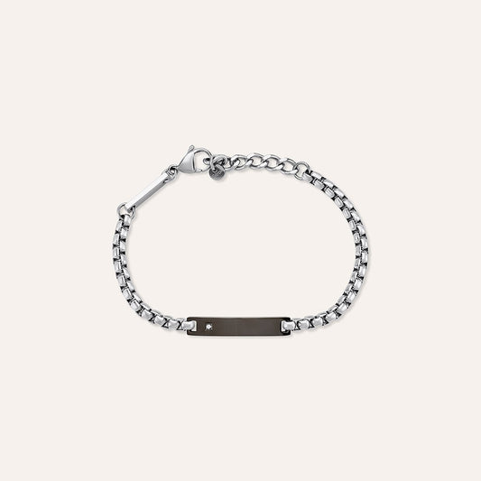 Bracciale Uomo Stroili Man Code Acciaio Piastrina Centrale Pvd Nero e Cubic Zirconia