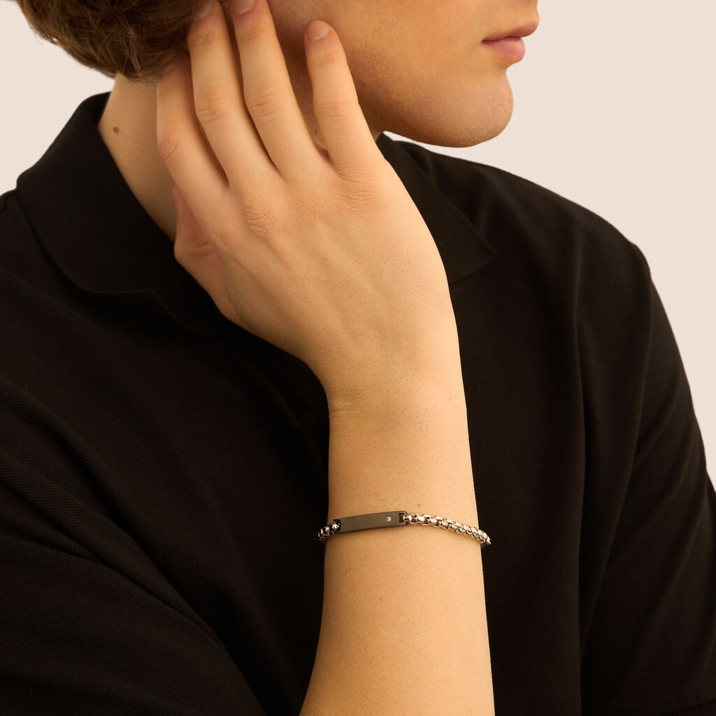 Bracciale Uomo Stroili Man Code Acciaio Piastrina Centrale Pvd Nero e Cubic Zirconia