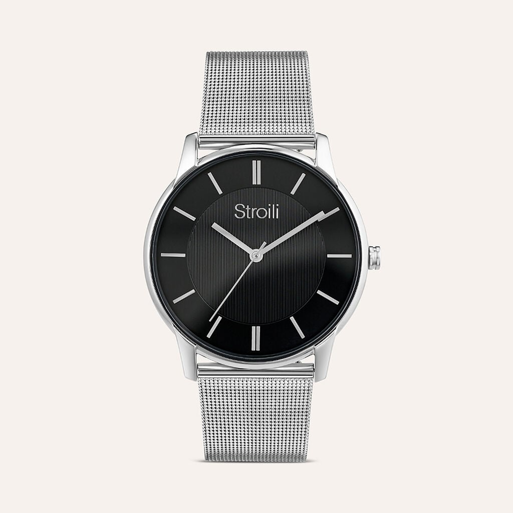 Orologio Stroili Nizza 41 Mm Acciaio Braccialato Maglia Milanese Quadrante Nero