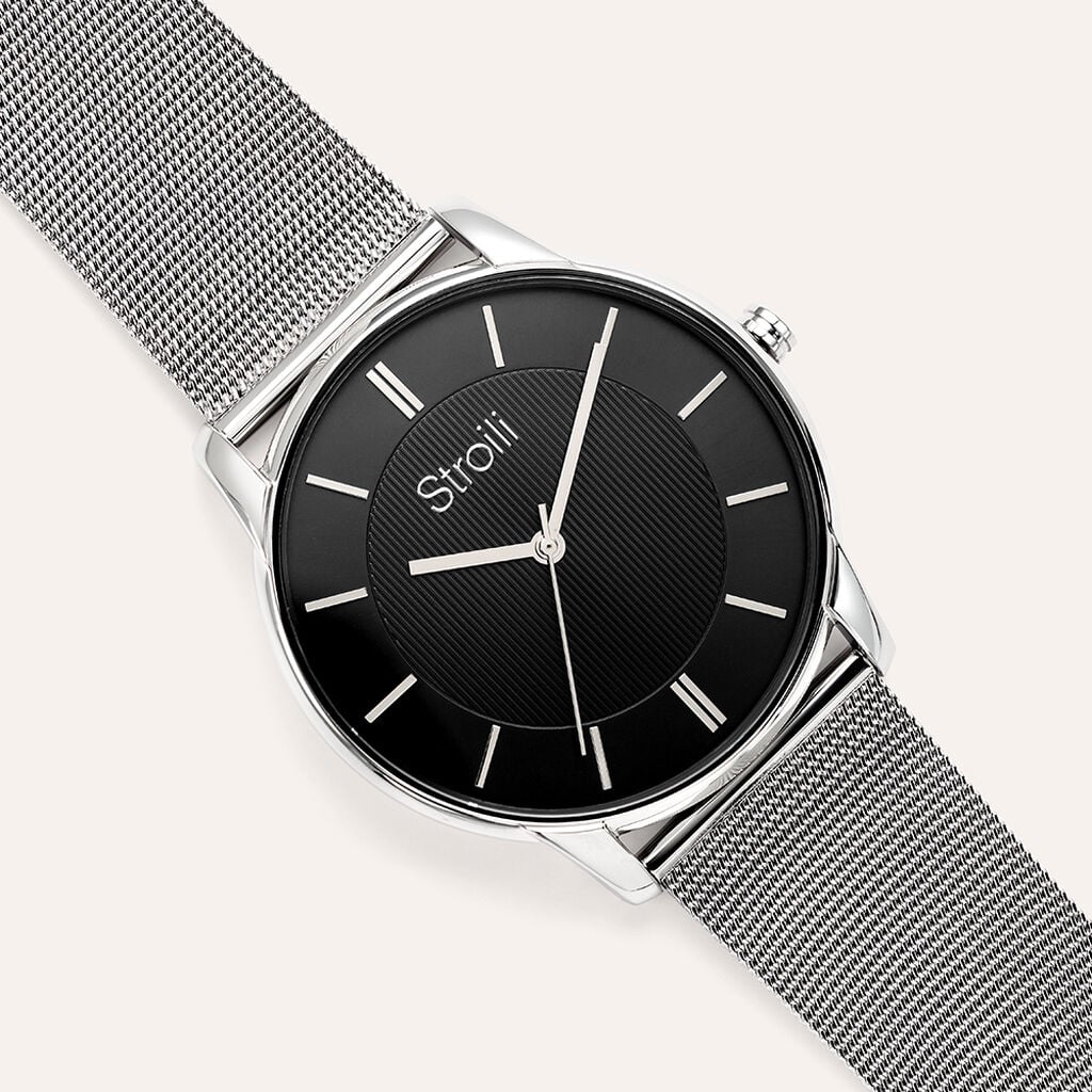 Orologio Stroili Nizza 41 Mm Acciaio Braccialato Maglia Milanese Quadrante Nero