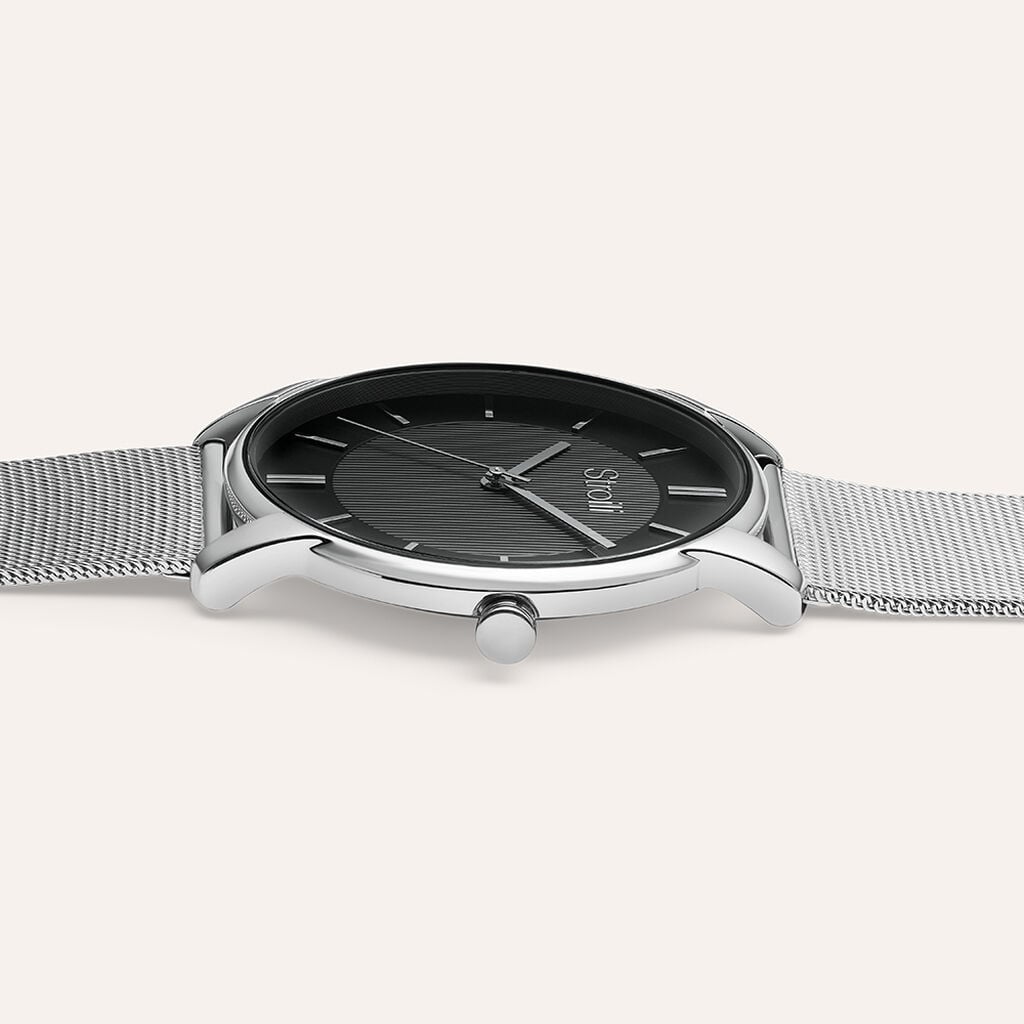 Orologio Stroili Nizza 41 Mm Acciaio Braccialato Maglia Milanese Quadrante Nero