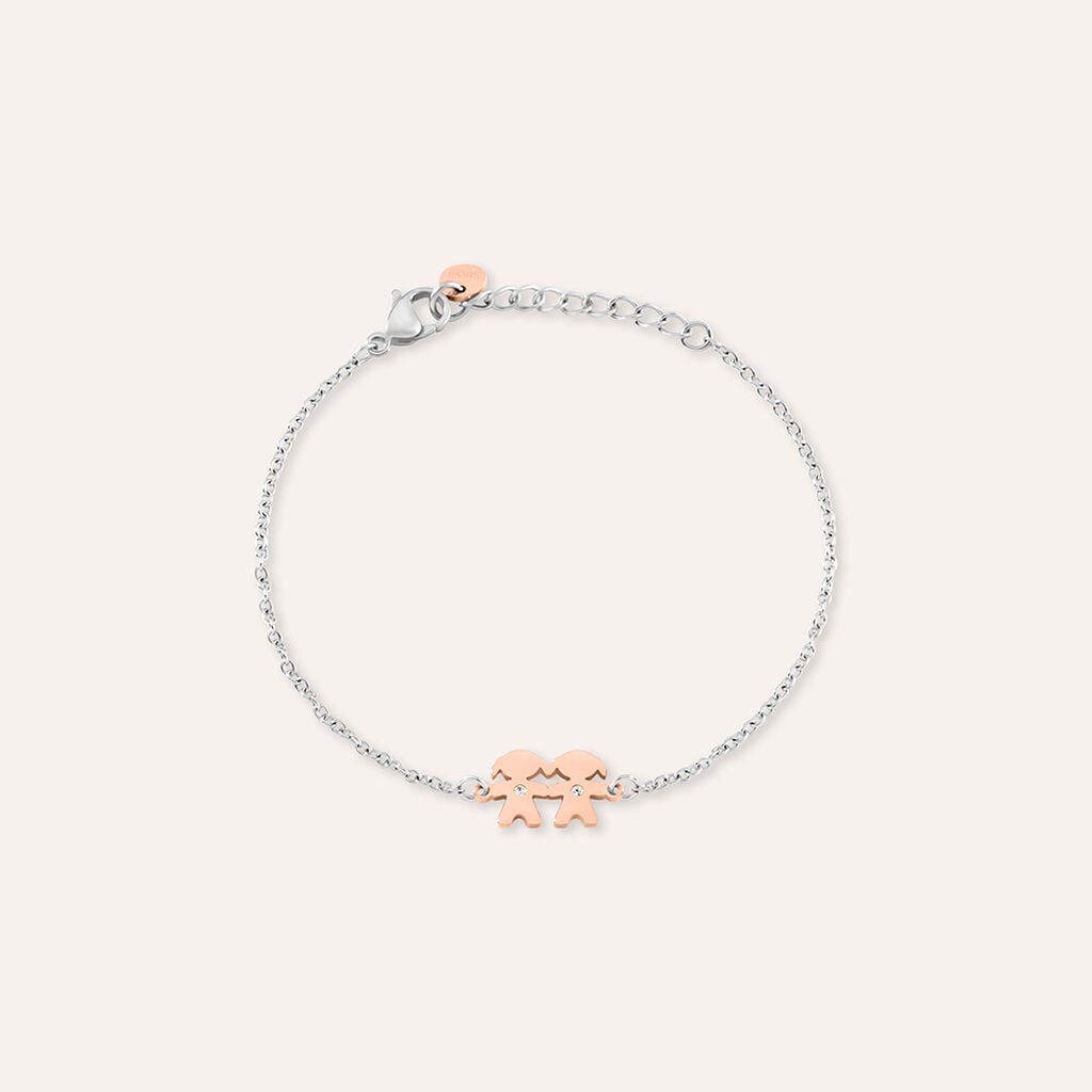 Bracciale Stroili Sunrise Acciaio 2 Bimbe Pvd Oro Rosa e Cristalli