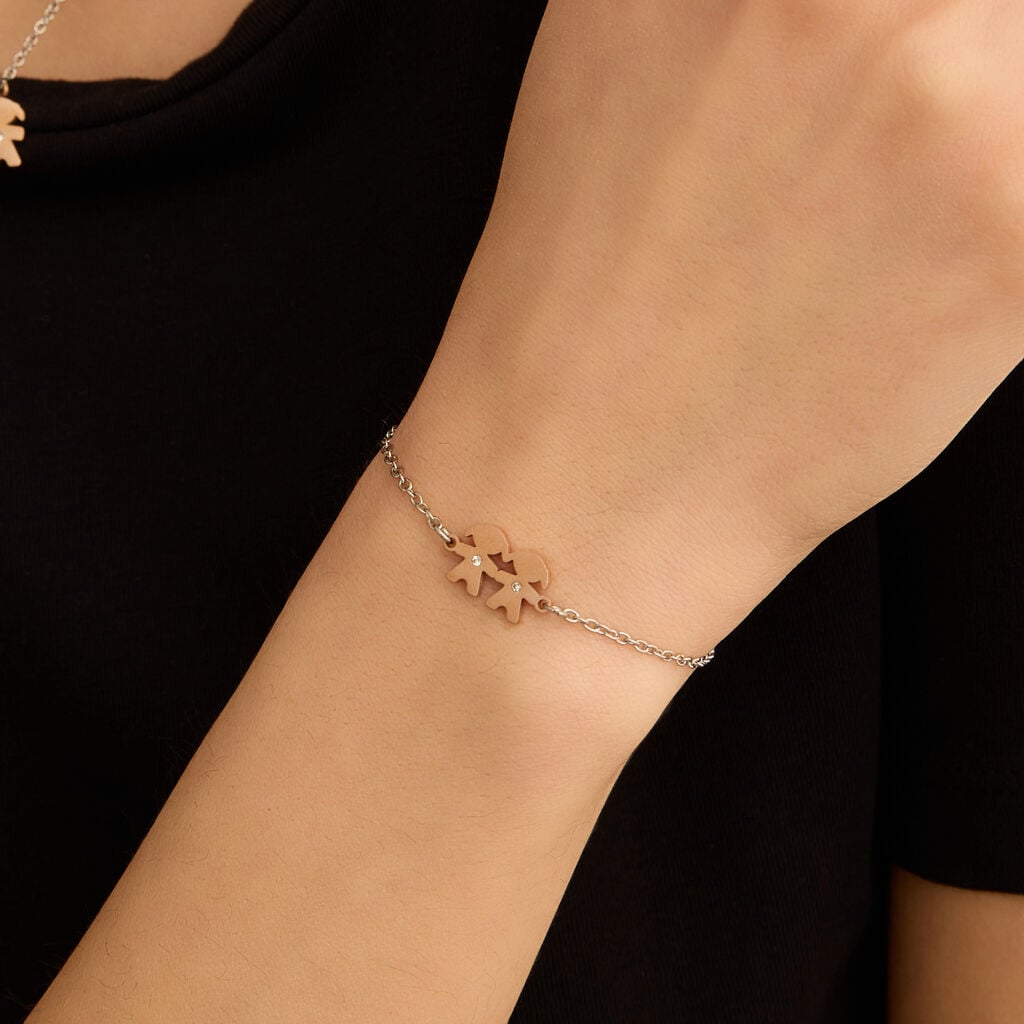 Bracciale Stroili Sunrise Acciaio 2 Bimbe Pvd Oro Rosa e Cristalli