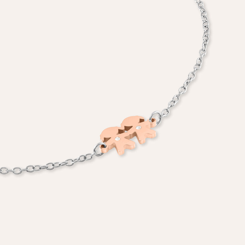 Bracciale Stroili Sunrise Acciaio 2 Bimbe Pvd Oro Rosa e Cristalli
