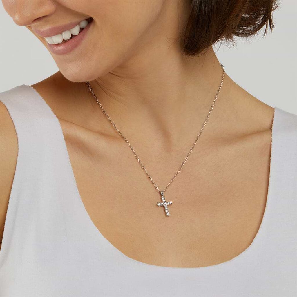 Collana Stroili Silver Elegance Argento Pendente Croce Cubic Zirconia
