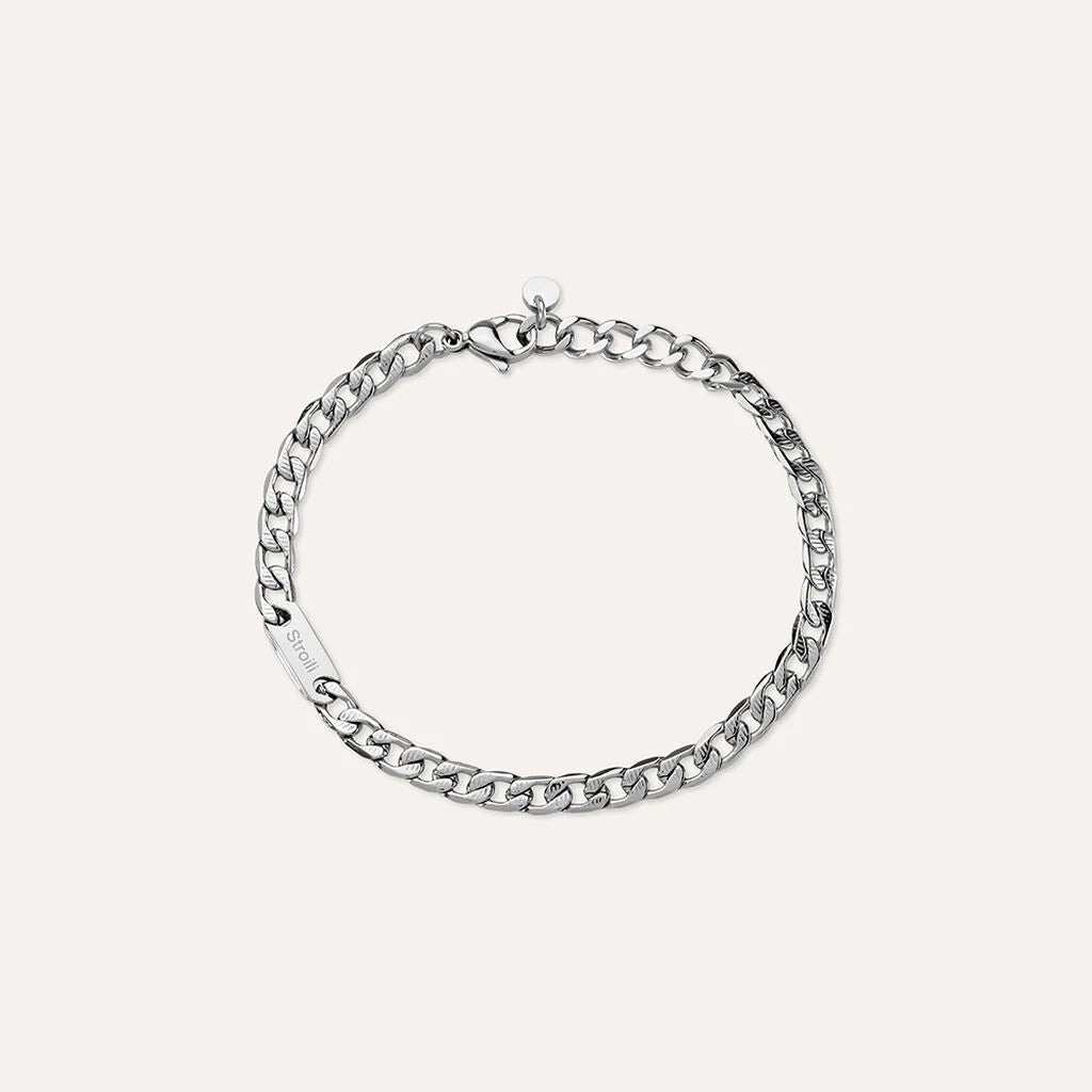 Bracciale Uomo Stroili Man Code Acciaio Catena Grumetta Rigata Con Piastrina Laterale