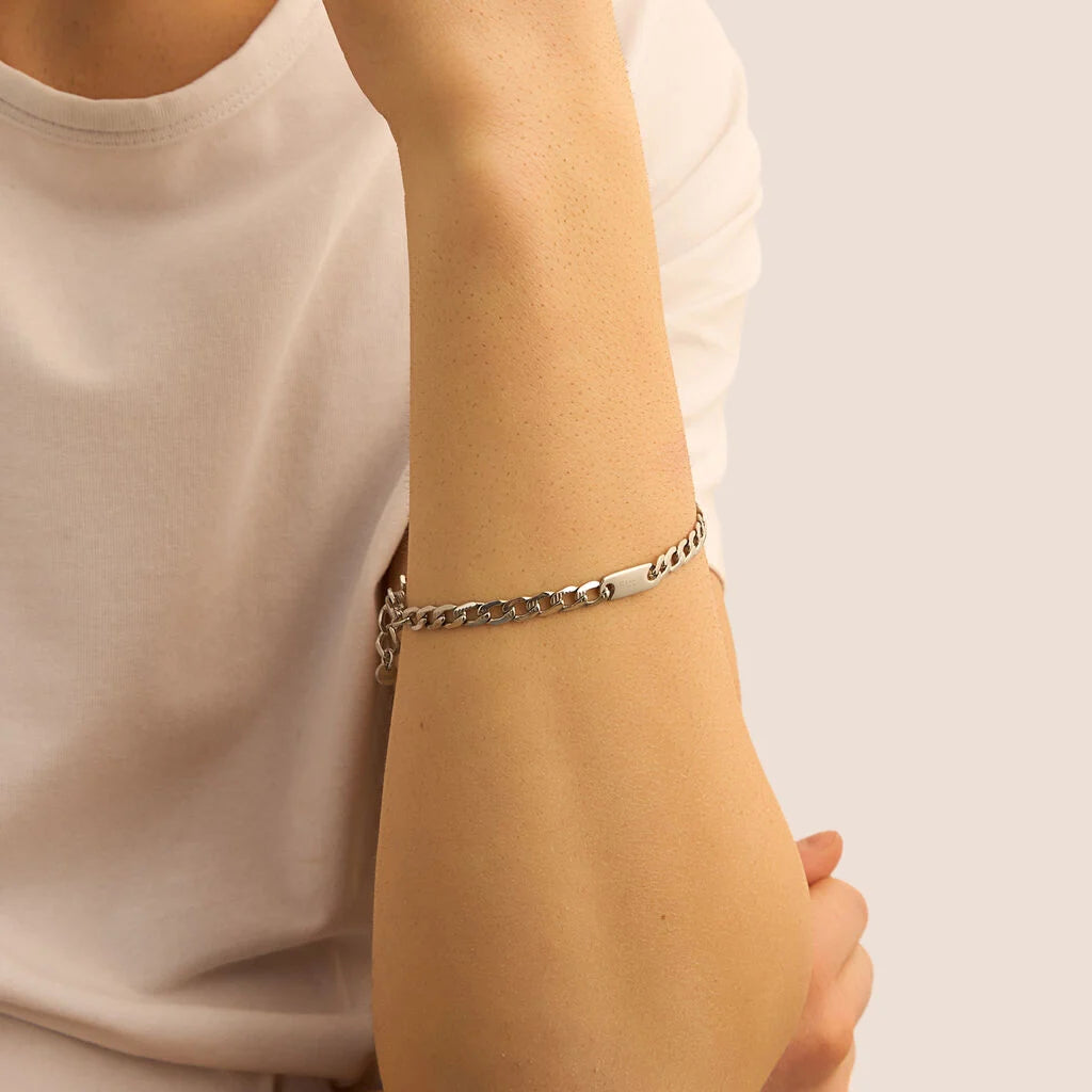 Bracciale Uomo Stroili Man Code Acciaio Catena Grumetta Rigata Con Piastrina Laterale