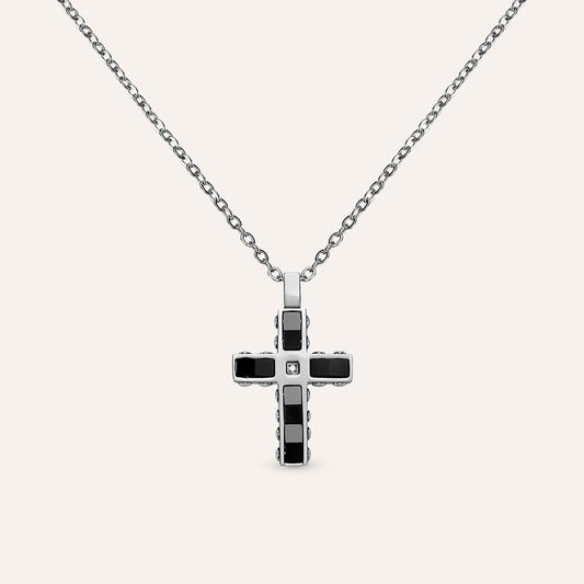 Collana Uomo Stroili Man Code Acciaio Pendente Croce Cristalli Neri