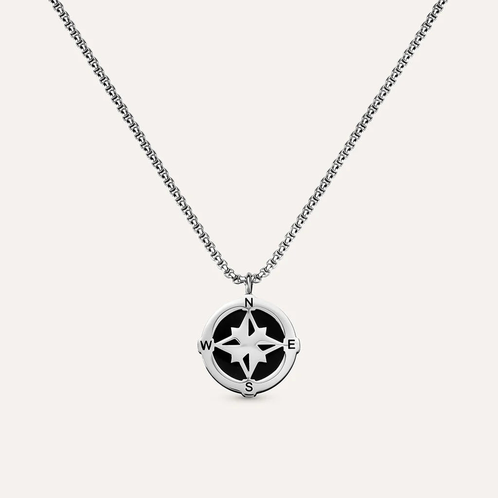 Collana Uomo Stroili Man Code Acciaio Con Pendente Rosa Dei Venti Bicolore Acciaio/Pvd Nero