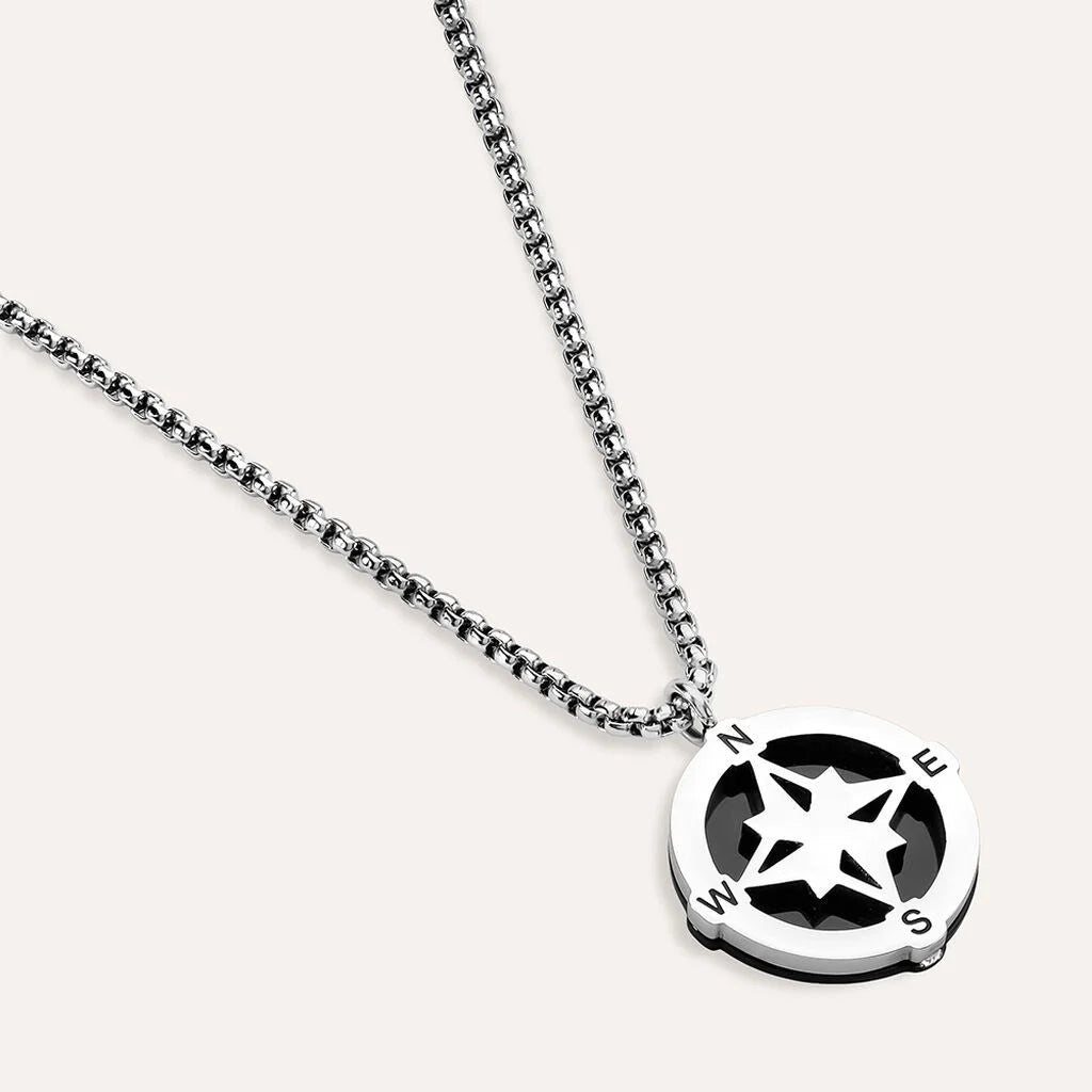 Collana Uomo Stroili Man Code Acciaio Con Pendente Rosa Dei Venti Bicolore Acciaio/Pvd Nero