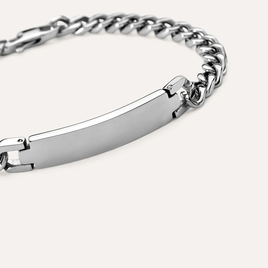 Bracciale Uomo Stroili Code Man Acciaio Maglia Grumetta Con Piastrina Centrale
