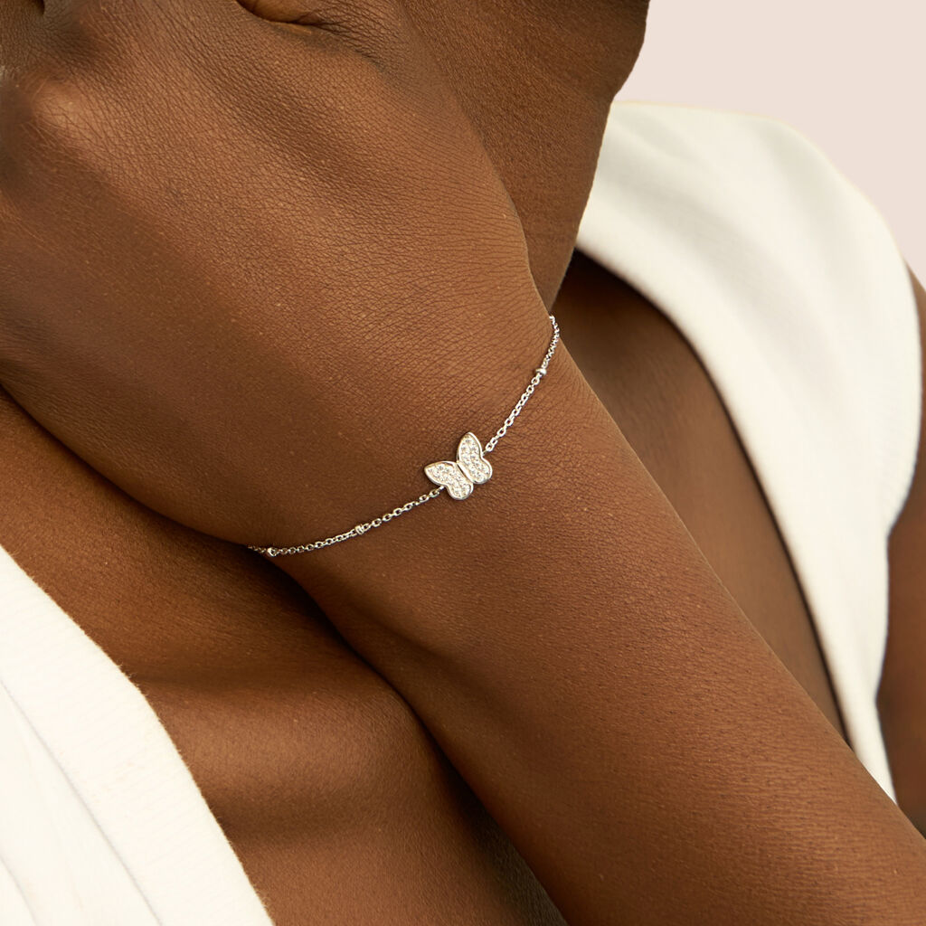 Bracciale Stroili Silver Moments Argento Sferette Centrale Farfalla Pavè Cubic Zirconia