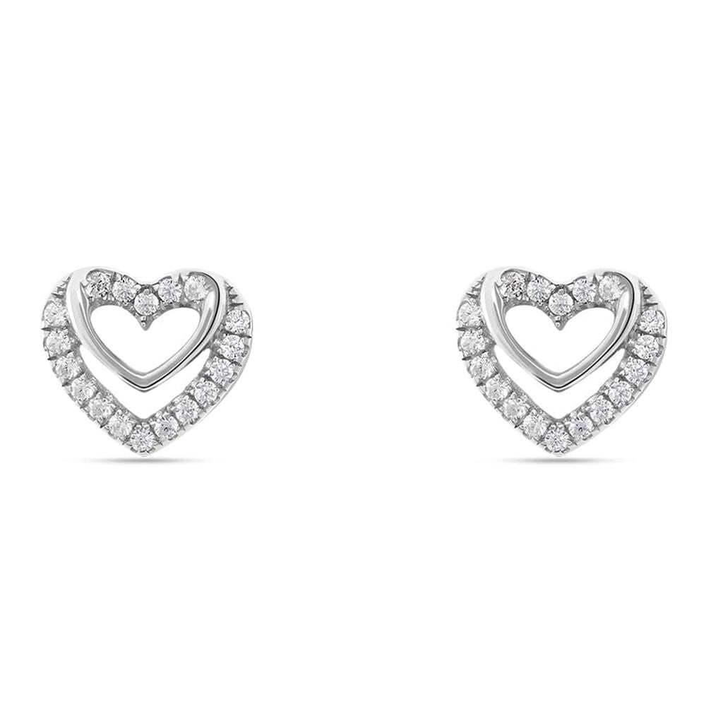Orecchini Lobo Stroili Silver Moments Argento Cuore Doppio Pavè Di Zirconi