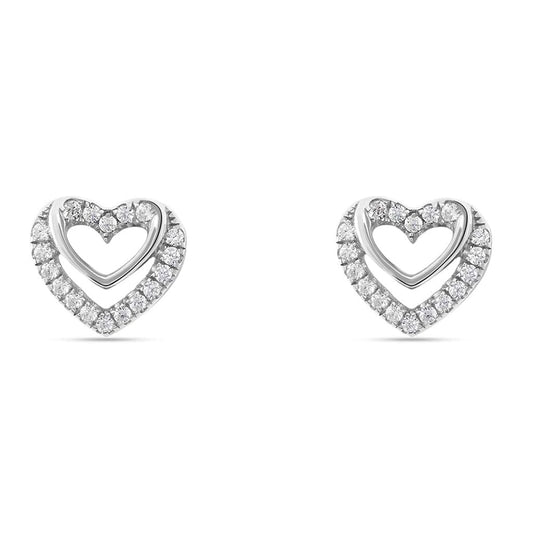 Orecchini Lobo Stroili Silver Moments Argento Cuore Doppio Pavè Di Zirconi