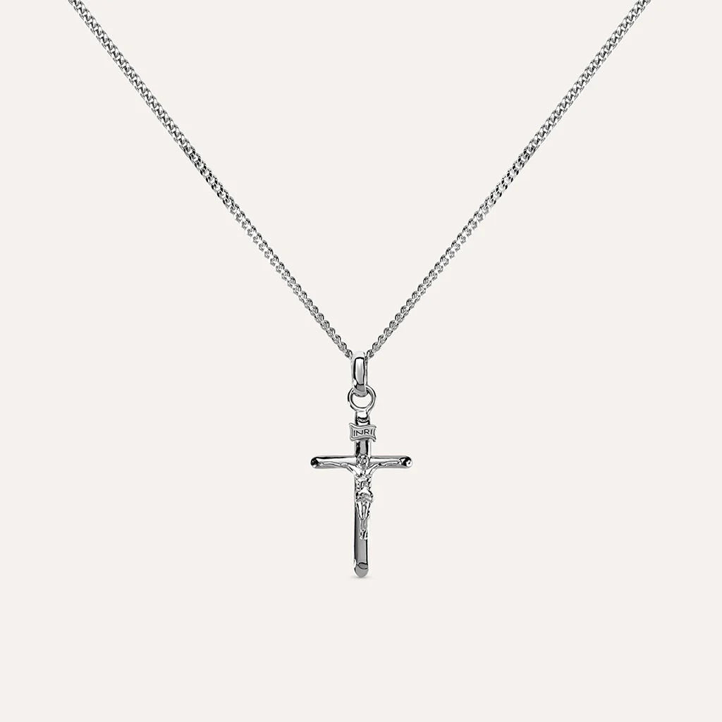 Collana Uomo Stroili Gentleman Argento Catena Maglia Rolo' Con Pendente Croce Inri