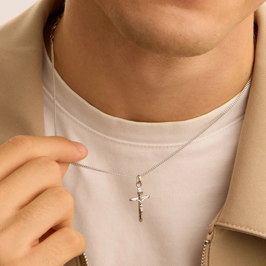 Collana Uomo Stroili Gentleman Argento Catena Maglia Rolo' Con Pendente Croce Inri