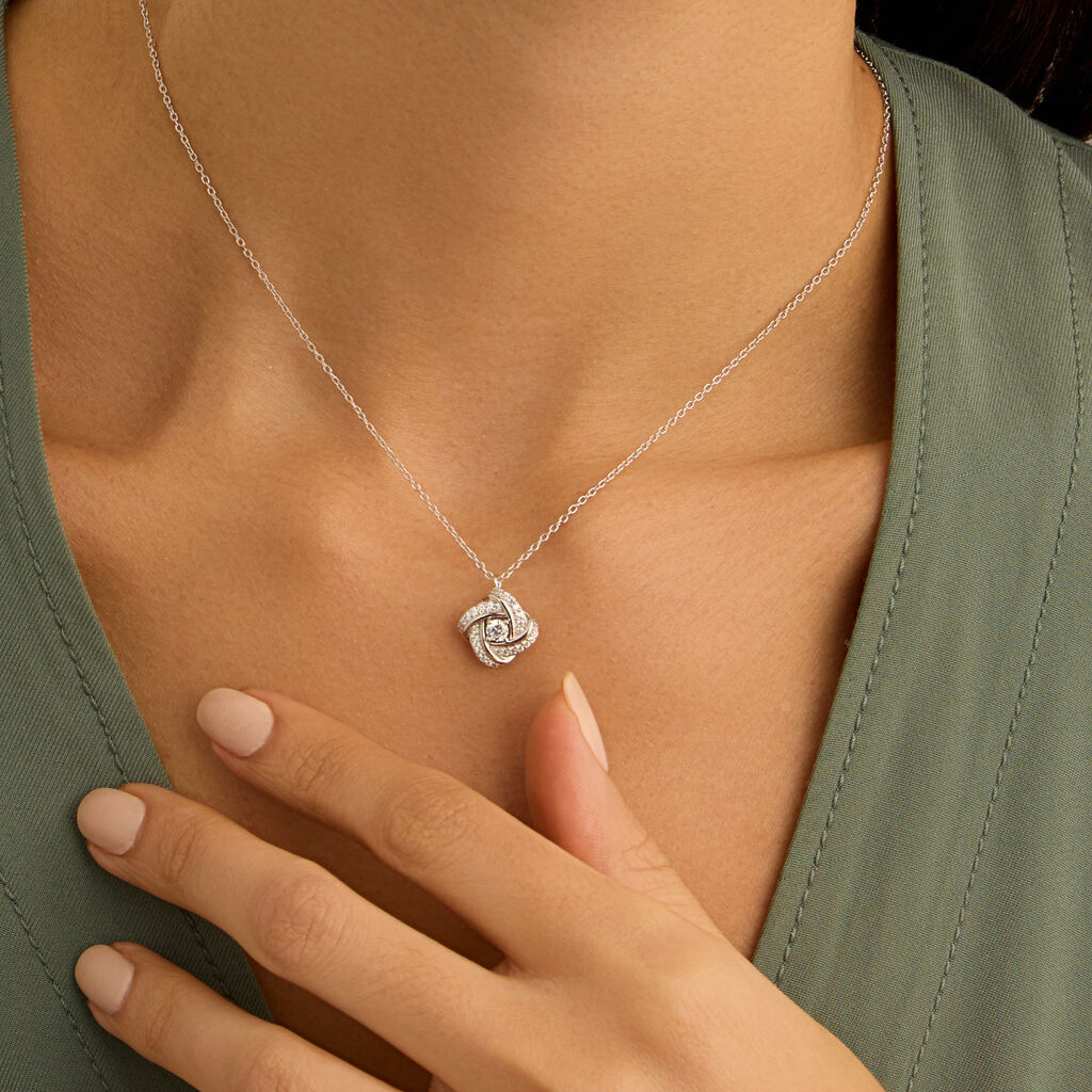Collana Stroili Silver Elegance Quadrato Argento Maglia Rolò Cubic Zirconia Bianco