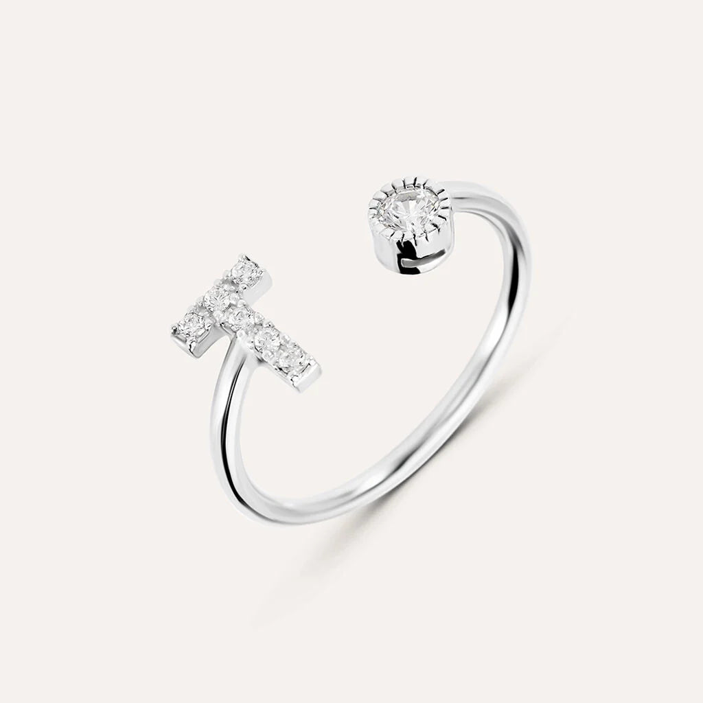 Anello Regolabile Stroili Silver Moments Argento Con Lettera T E Zirconi