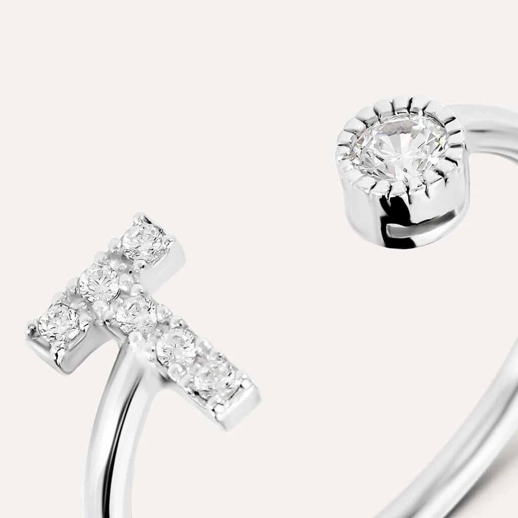 Anello Regolabile Stroili Silver Moments Argento Con Lettera T E Zirconi