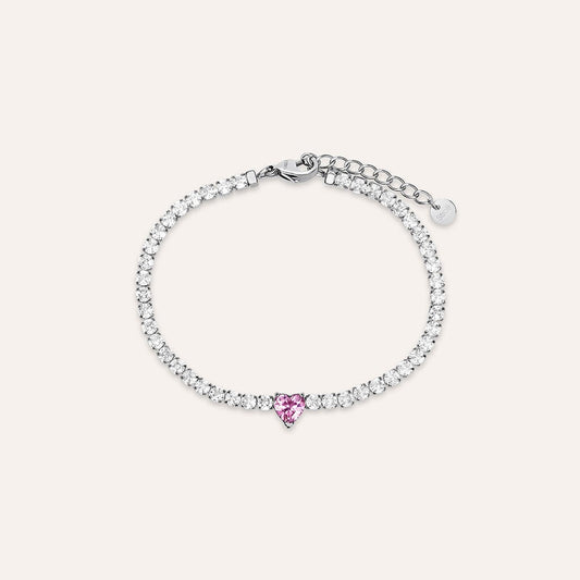 Bracciale Tennis Stroili Lady Chic Acciaio Cristalli Bianchi Centrale Cuore Rosa