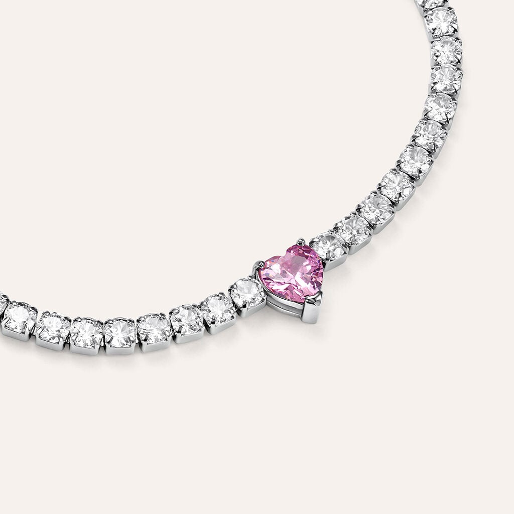 Bracciale Tennis Stroili Lady Chic Acciaio Cristalli Bianchi Centrale Cuore Rosa