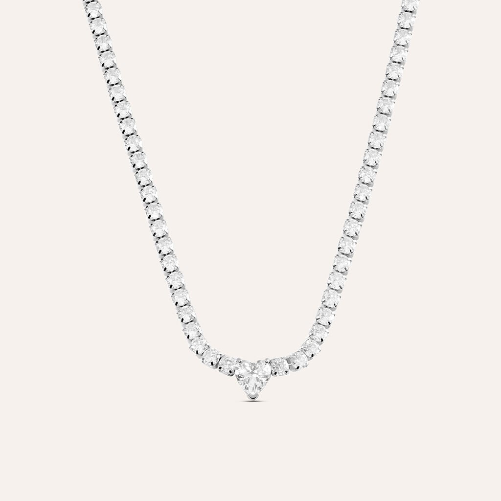Collana Tennis Stroili Lady Chic Acciaio Cristalli Bianchi Centrale Cuore