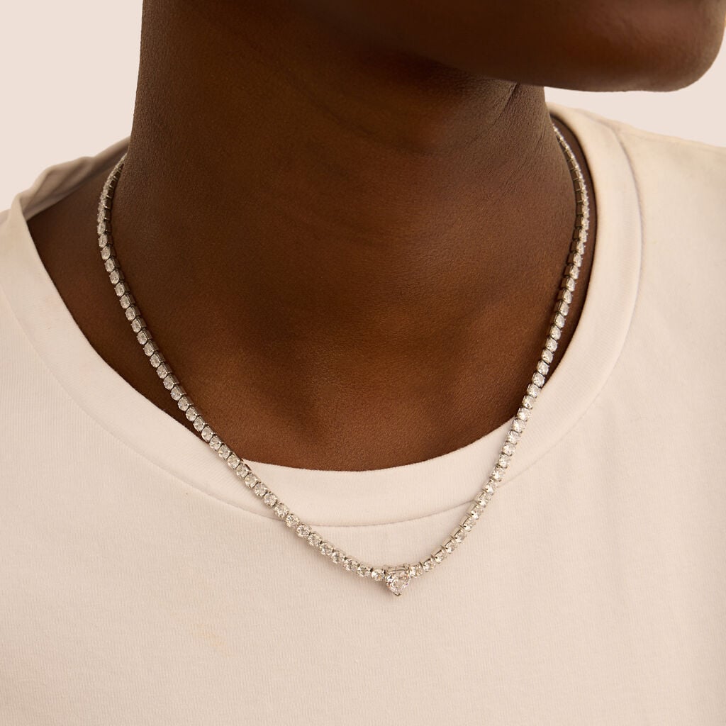 Collana Tennis Stroili Lady Chic Acciaio Cristalli Bianchi Centrale Cuore