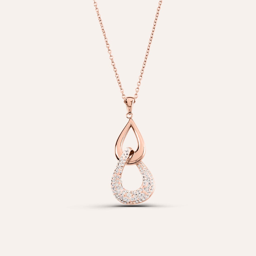 Collana con Pendente Stroili Lady Phantasya Pvd Oro Rosa Doppia Goccia Traforata Cristalli