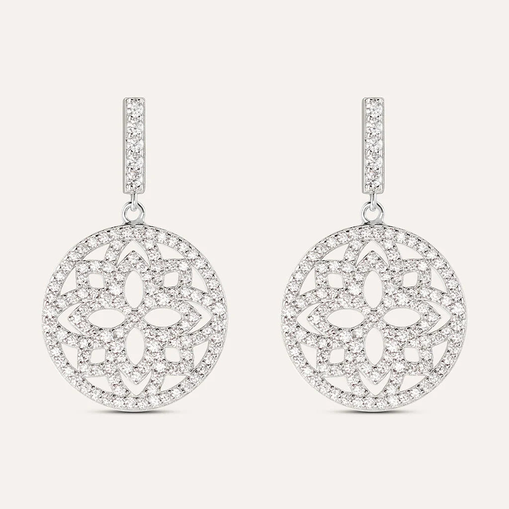 Orecchini Pendenti Stroili Silver Shine Fiore Argento Cubic Zirconia Bianco