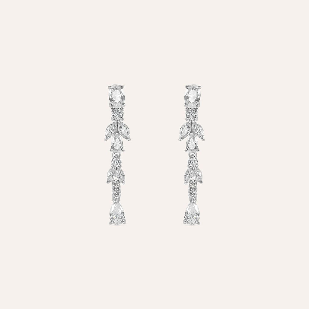Orecchini Pendenti Stroili Silver Elegance Argento Foglie Cubic Zirconia