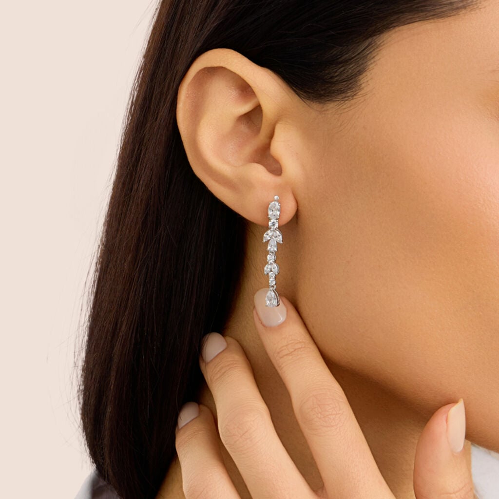 Orecchini Pendenti Stroili Silver Elegance Argento Foglie Cubic Zirconia