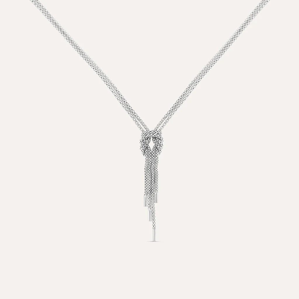 Collana A 2 Fili Stroili Silver Collection Argento Maglia Coreana Con Pendente Nodo Centrale
