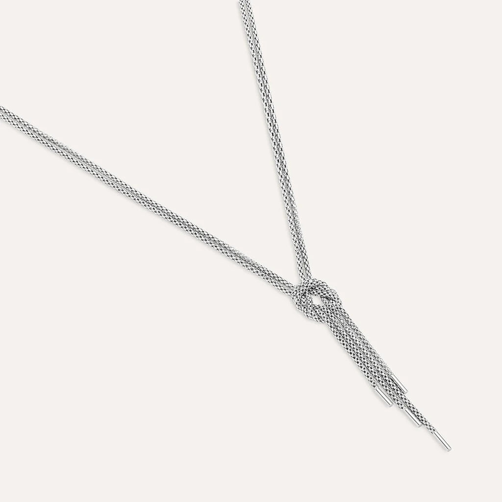 Collana A 2 Fili Stroili Silver Collection Argento Maglia Coreana Con Pendente Nodo Centrale