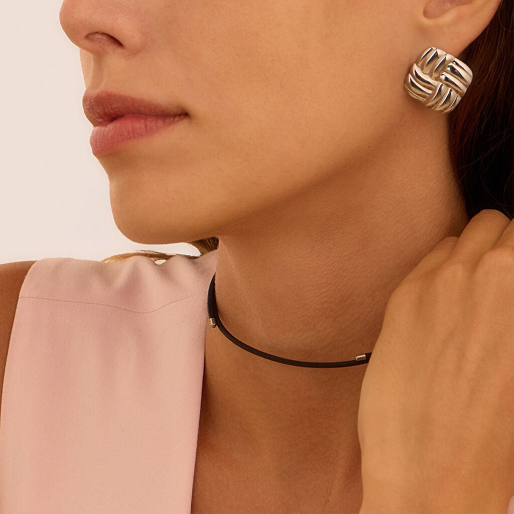 Collana Choker Magnetico Stroili Cordino Nero Finalini Acciaio