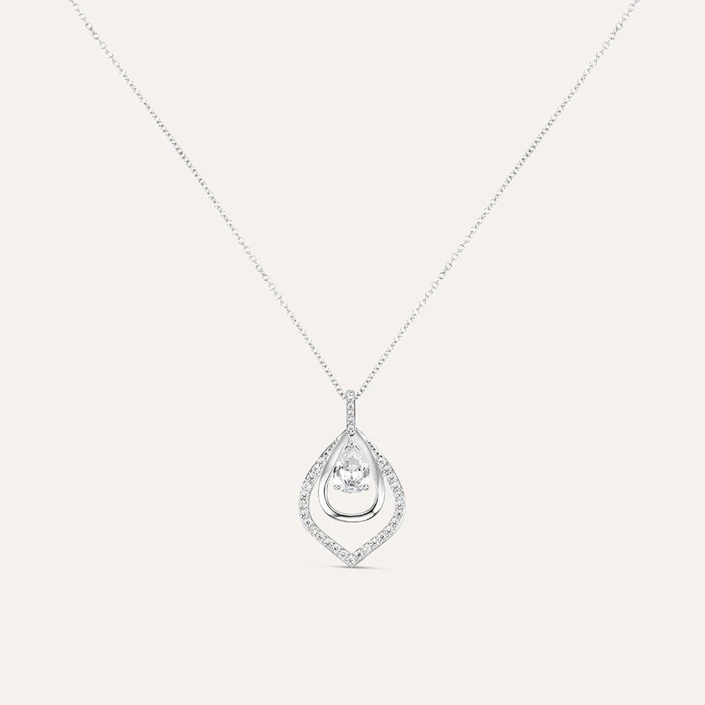 Collana Stroili Silver Elegance Argento Catena Maglia Forzatina Pendente Doppio Traforato Con Zirconi Bianchi