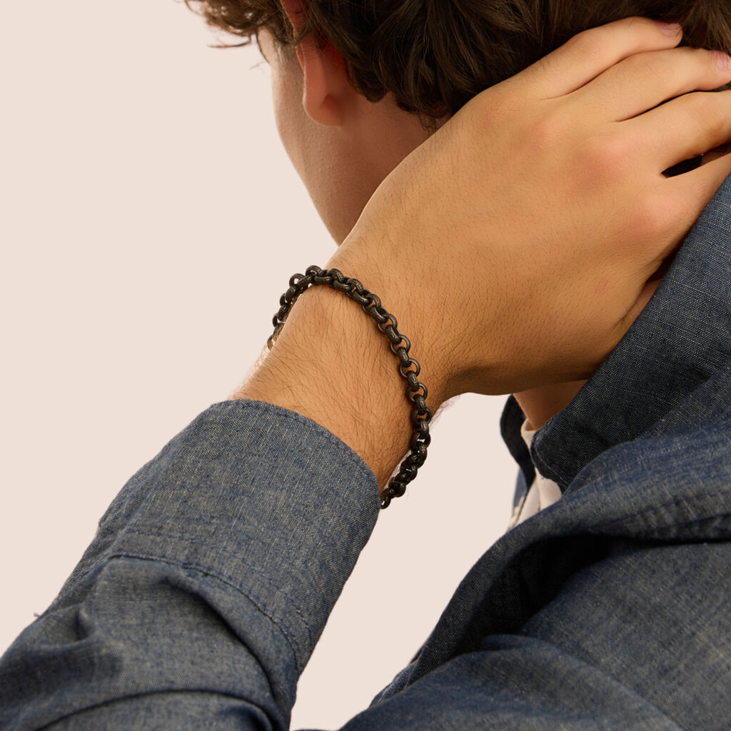 Bracciale Uomo Stroili Man Code Acciaio Pvd Nero Maglia Rolò