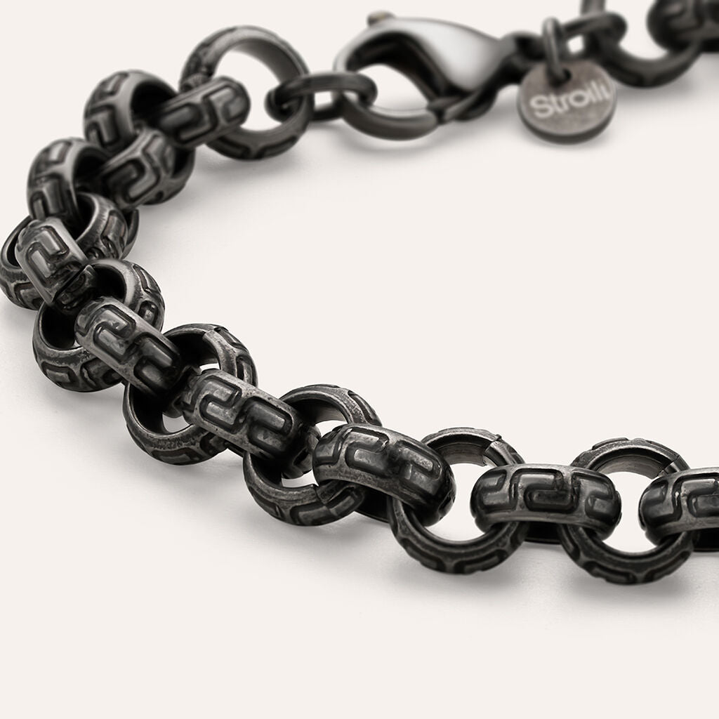 Bracciale Uomo Stroili Man Code Acciaio Pvd Nero Maglia Rolò