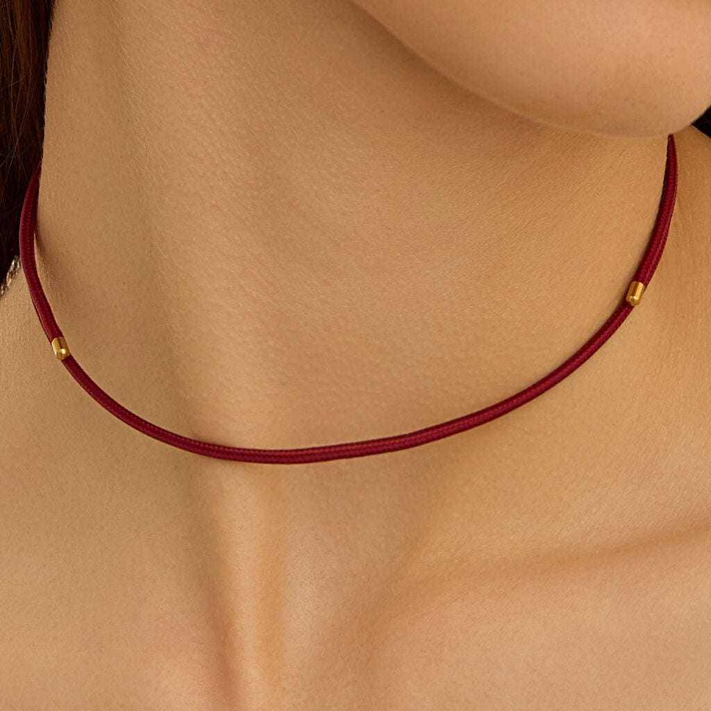 Collana Choker Magnetico Stroili Cordino Burgundy Finalini Pvd Oro