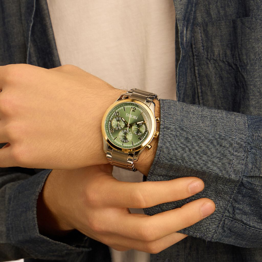 Orologio Stroili Montecarlo Multifunzione 43 Mm Acciaio Braccialato Satinao/Lucido Quadrante Verde
